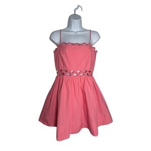 Baby Pink Mini Dress Rickrack Cutout Waist Size MEDIUM Pockets Flirty Concert